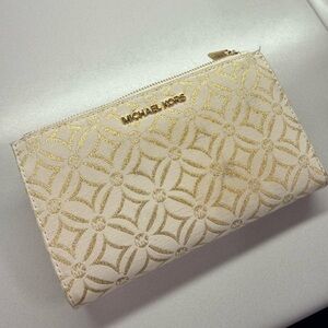 Michael Kors Cream and Gold Patterned Clutch